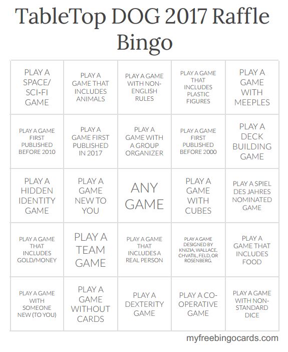 The TableTop DOG Raffle Bingo sheet